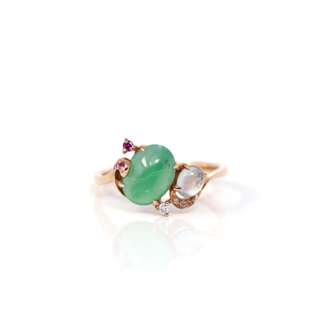 Baikalla Jewelry Jadeite Engagement Ring 5 Baikalla™ 18k Rose Gold Natural Imperial Jadeite Morning Glory Engagement Ring