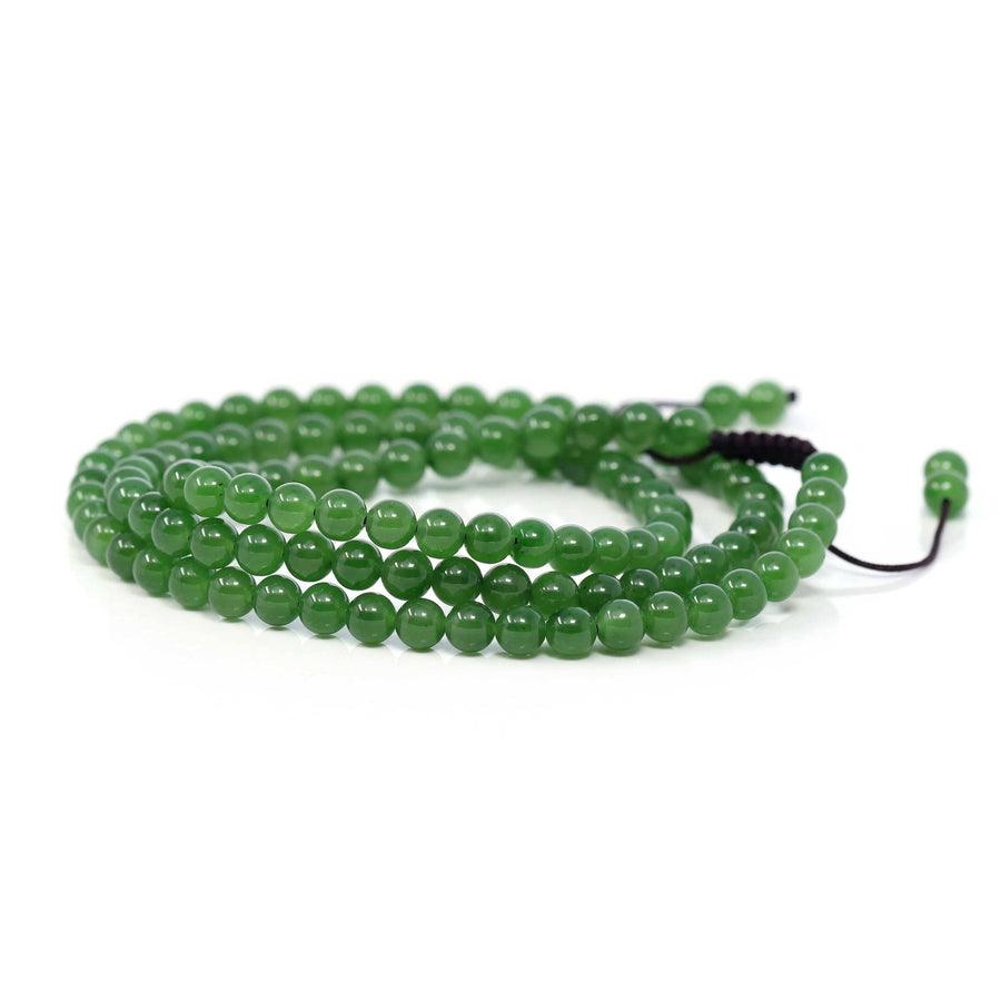 Baikalla Jewelry jade beads bracelet Baikalla Genuine Green Nephrite Green Jade Round Beads Rosary ( 4mm ) 2 in 1