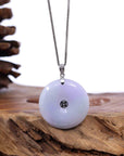 Baikalla Jewelry Gold Jadeite Jade Pendant Necklace "Good Luck Button" Lavender Jadeite Jade Lucky KouKou Pendant With 14K White Gold Bail