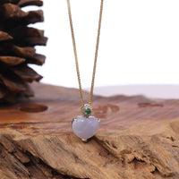 Baikalla Jewelry 18k Gold Jadeite Necklace Baikalla 14K Gold Genuine Burmese Jadeite Jade Heart Pendant with Diamonds