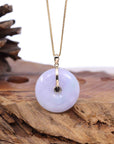 Baikalla Jewelry Gold Jadeite Jade Pendant Necklace Pendant Only "Good Luck Button" Lavender Jadeite Jade Lucky KouKou Pendant With 14K Yellow Gold  Diamond Bail