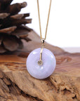 Baikalla Jewelry Gold Jadeite Jade Pendant Necklace "Good Luck Button" Lavender Jadeite Jade Lucky KouKou Pendant With 14K Yellow Gold  Diamond Bail