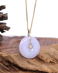 Baikalla Jewelry Gold Jadeite Jade Pendant Necklace "Good Luck Button" Lavender Jadeite Jade Lucky KouKou Pendant With 14K Yellow Gold  Diamond Bail