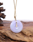 Baikalla Jewelry Gold Jadeite Jade Pendant Necklace "Good Luck Button" Lavender Jadeite Jade Lucky KouKou Pendant With 14K Yellow Gold  Diamond Bail