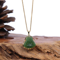 Baikalla Jewelry Jade Pendant Baikalla™ "Laughing Buddha" Gold Plated Nephrite Jade Necklace Pendant