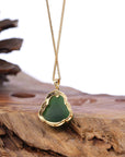 Baikalla Jewelry Jade Pendant Baikalla™ "Laughing Buddha" Gold Plated Nephrite Jade Necklace Pendant