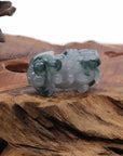 Baikalla Jewelry genuine jadeite carving Genuine Burmese Ice Blue-Green Jadeite Jade PiXiu Pendant Necklace