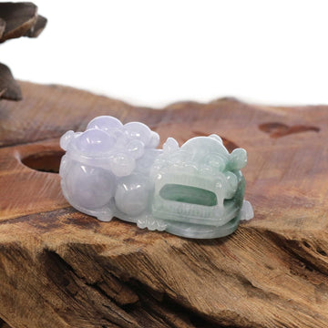 Baikalla Jewelry genuine jadeite carving With Nylon String Necklace Genuine Burmese White Lavender-Green Jadeite Jade PiXiu Pendant Necklace