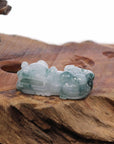 Baikalla Jewelry genuine jadeite carving Genuine Burmese Ice Blue-Green Jadeite Jade PiXiu Pendant Necklace
