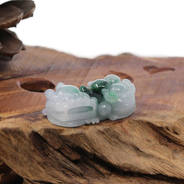 Baikalla Jewelry genuine jadeite carving With Nylon String Necklace Genuine Burmese White Blue-Green Jadeite Jade PiXiu Pendant Necklace