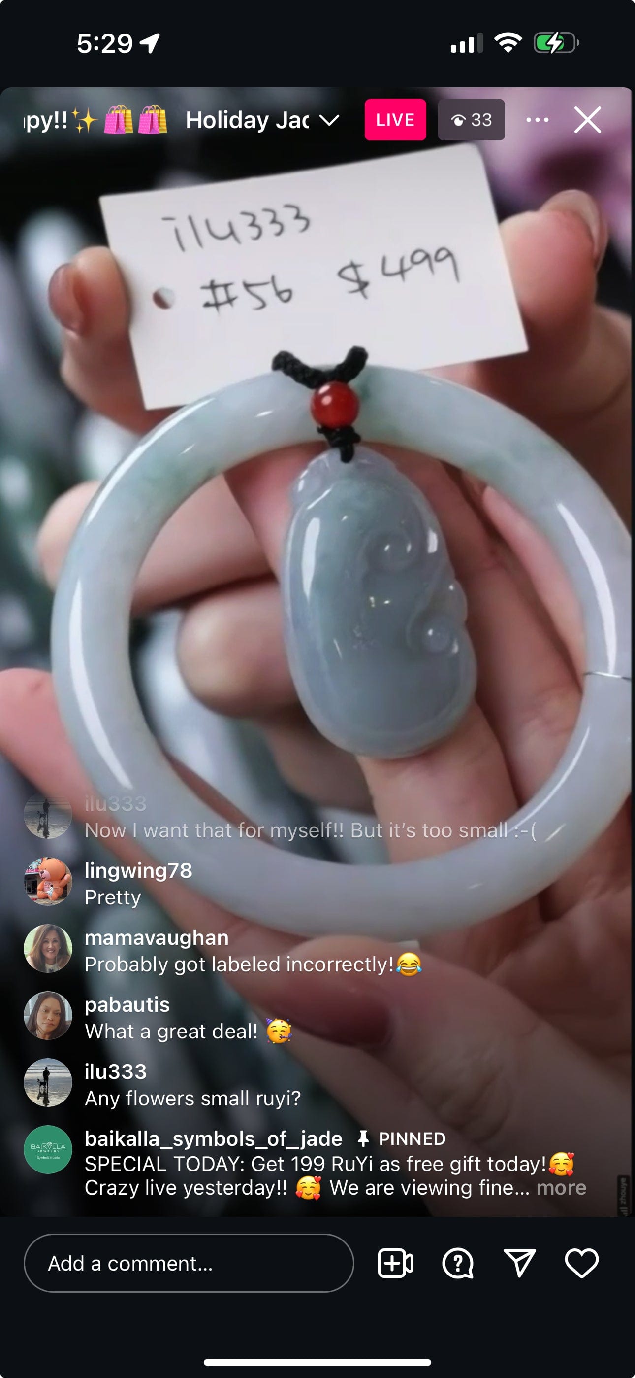 Baikalla IG Live "Natural Petite Blue Flower Jadeite Jade Bangle #53" (Live Pick) (12/11/24)