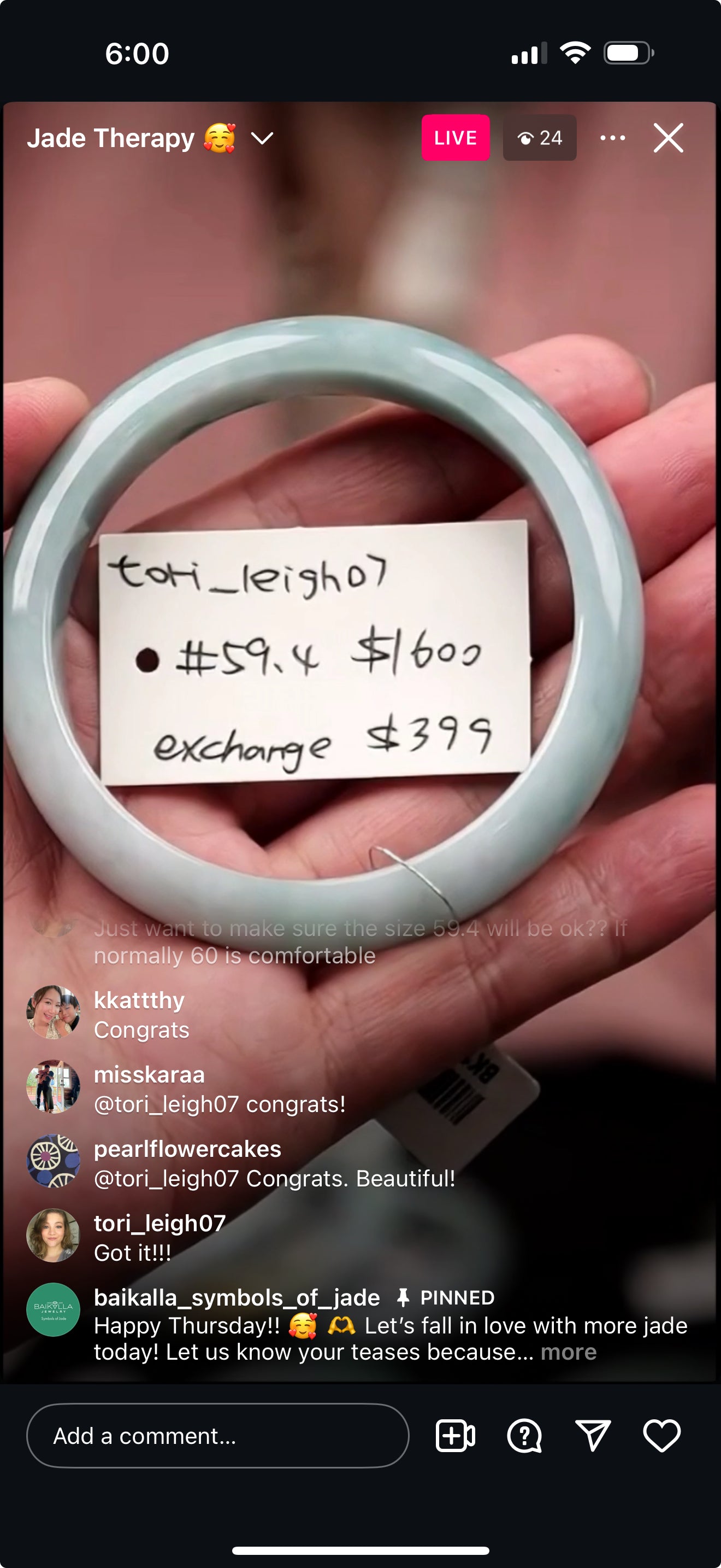 Live "Natural Light Green/ Blue Tone Jadeite Jade Bangle" (06/05/25)