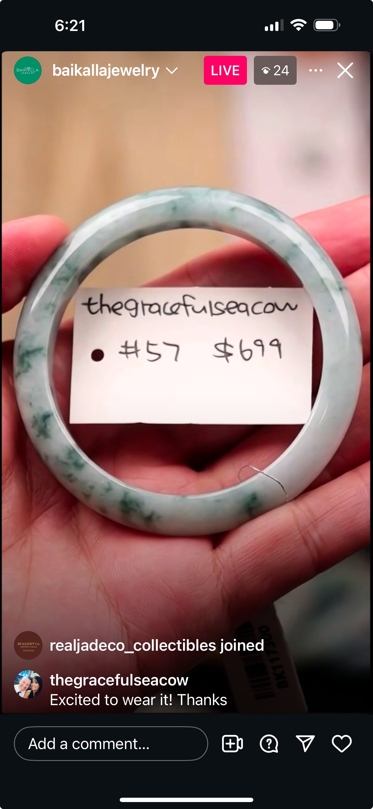 Live "Natural Greenish Blue Flower Jadeite Jade Bangle" (06/16/25)