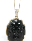Custom Order* Platinum Bezel Setting Black Guatemalan Jadeite Jade "Fu Dog" Double Sided Carving (11/03/25)