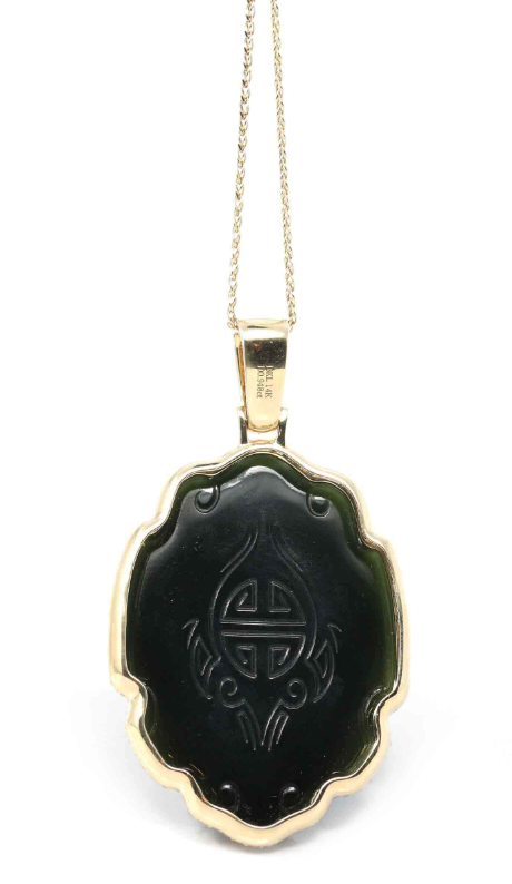 Custom Order* Platinum Bezel Setting Black Guatemalan Jadeite Jade "Fu Dog" Double Sided Carving (11/03/25)