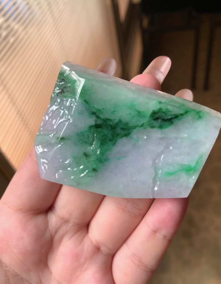 *Custom Natural Lavender and Green Flower Jadeite Jadeite Raw Piece (Split into 2 | Turn of fate Pendant &amp; Wu Shi Pai) (08/06/26)
