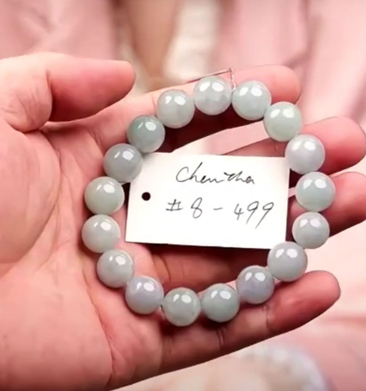 "Live" Natural Lavender-Green Jadeite Jade Beaded Bracelet (09/29/26)