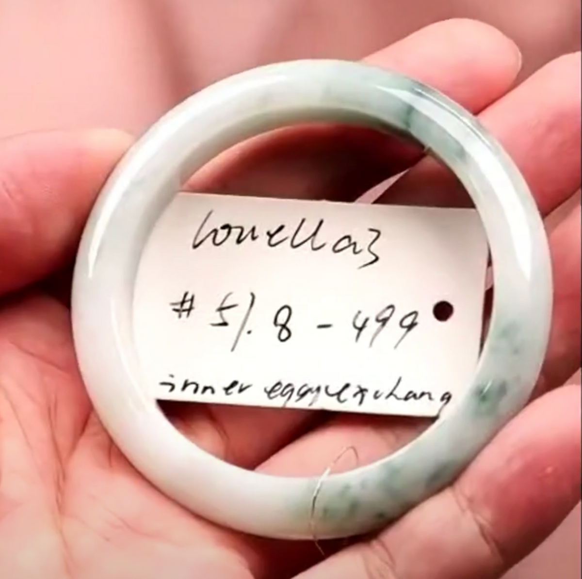 "Live" Natural Moonlight &amp; Green Flowers Jadeite Jade Bangle (09/30/26)