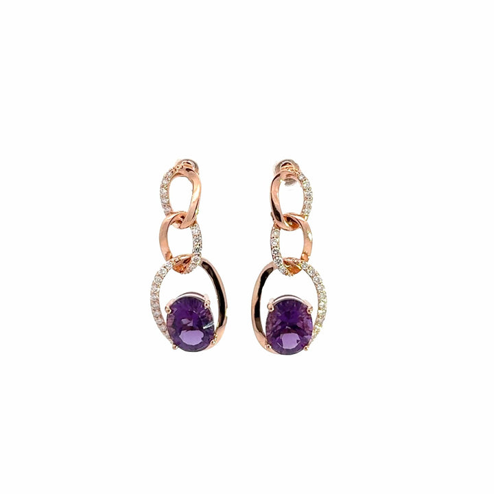 Baikalla Jewelry Silver Gemstones Earrings Amethyst Baikalla™ 18k Rose Gold Amethyst and Diamond Dangle Earrings