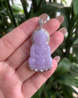 "Live" 18kw Gold Natural Lavender Jadeite Jade Guan Yin Pendant W/ Natural Diamonds" (07/01/25)