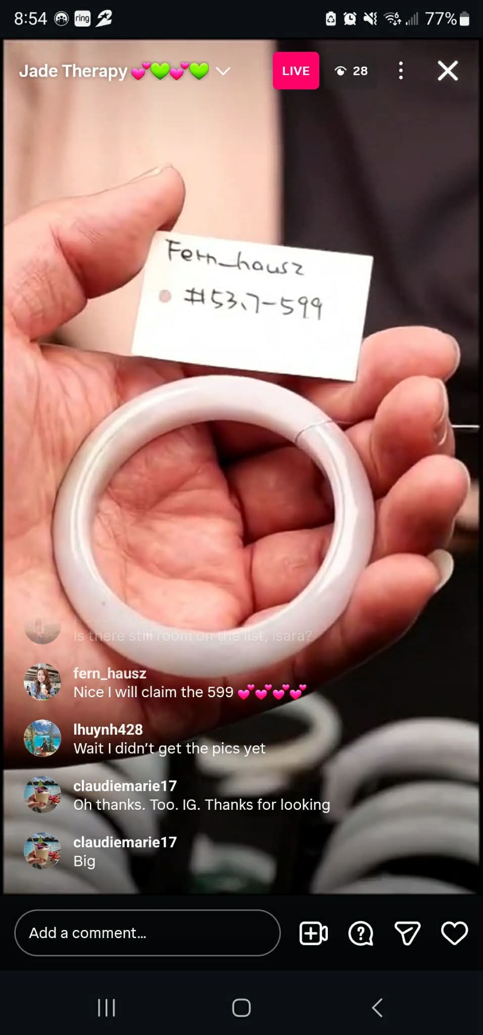 "Live" Natural Pink W/ Yellow Patch Jadeite Jade Bangle (03/23/26)