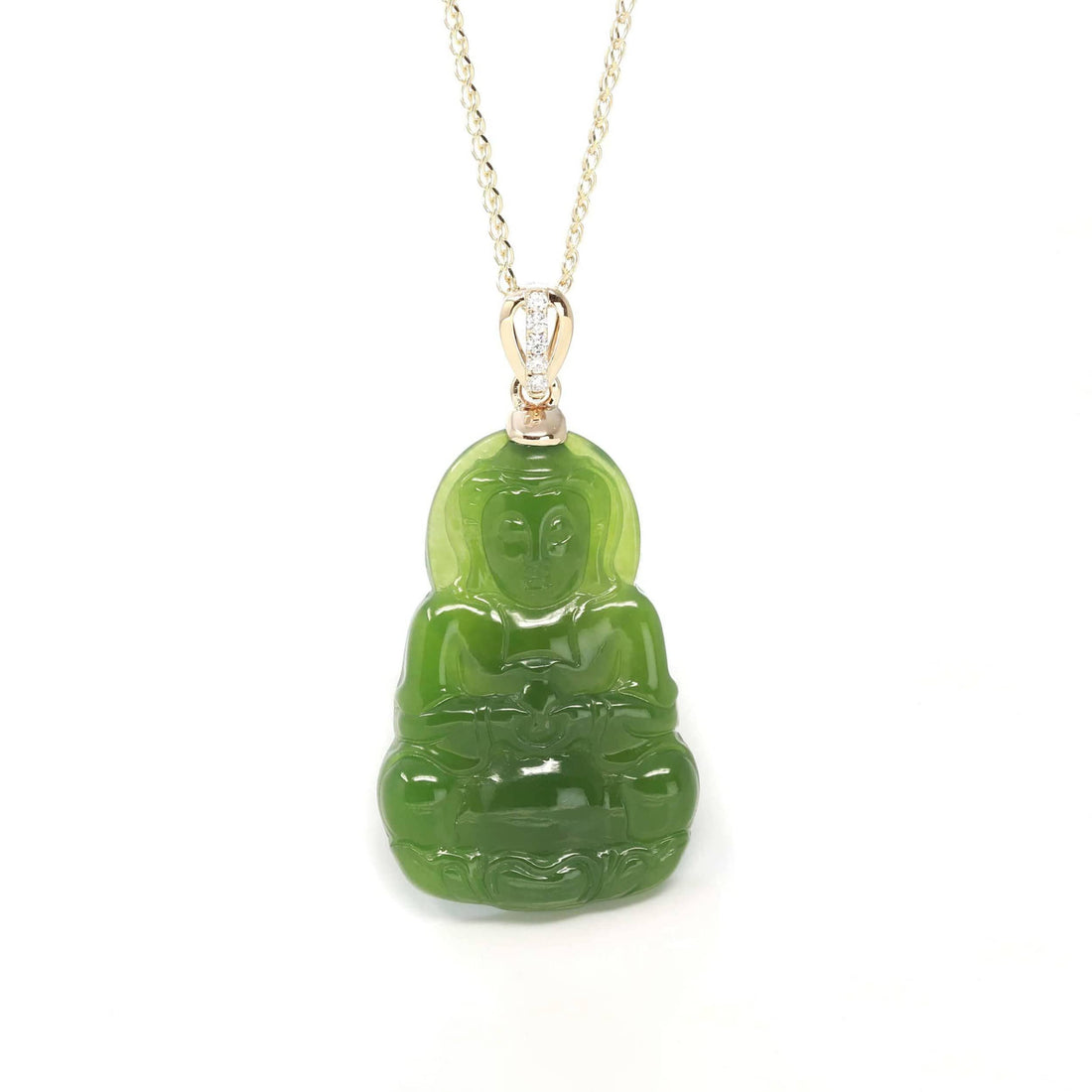 Baikalla Jewelry Gold Jade Pendant Baikalla™ 14K Yellow Gold Genuine Nephrite Green Jade Guanyin Pendant Necklace
