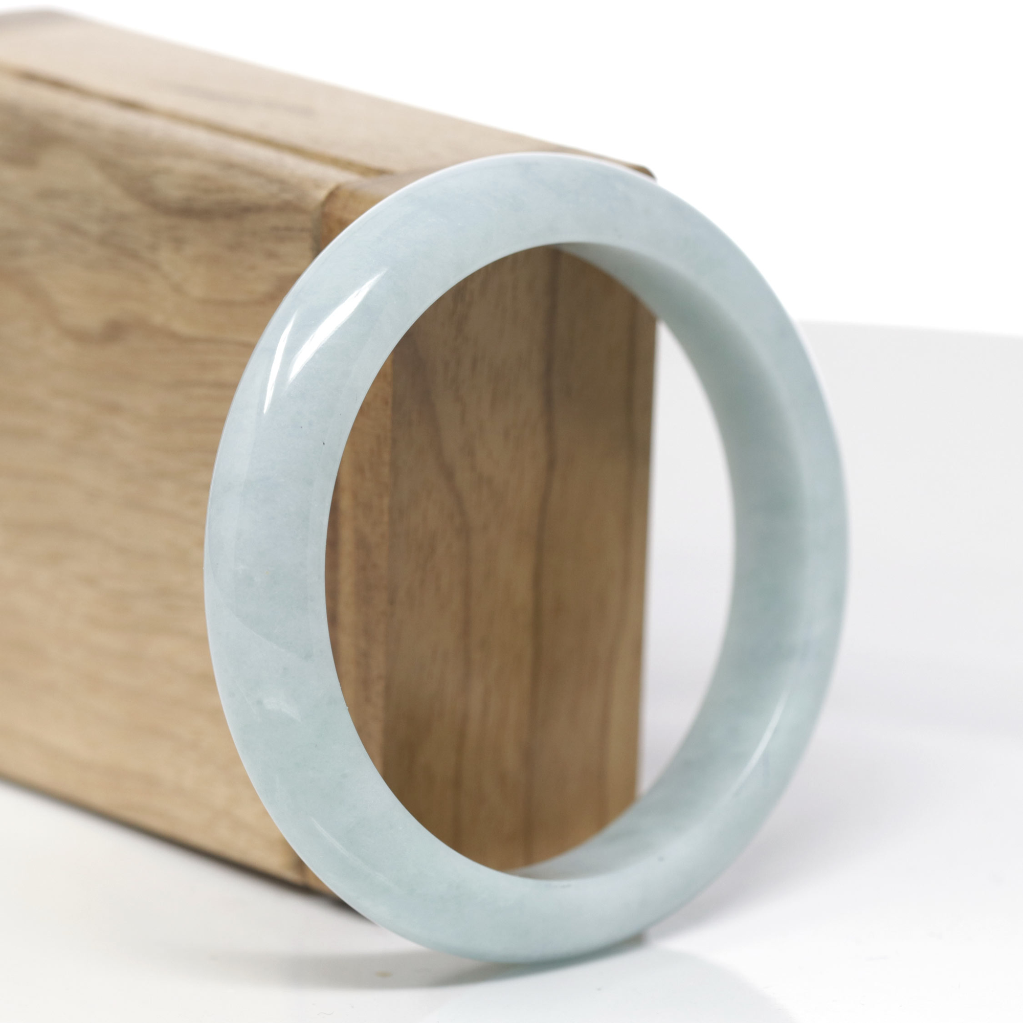 Baikalla Natural Light Blue-Green Jadeite Jade "Half Round" Bangle Bracelet (57.4mm) 