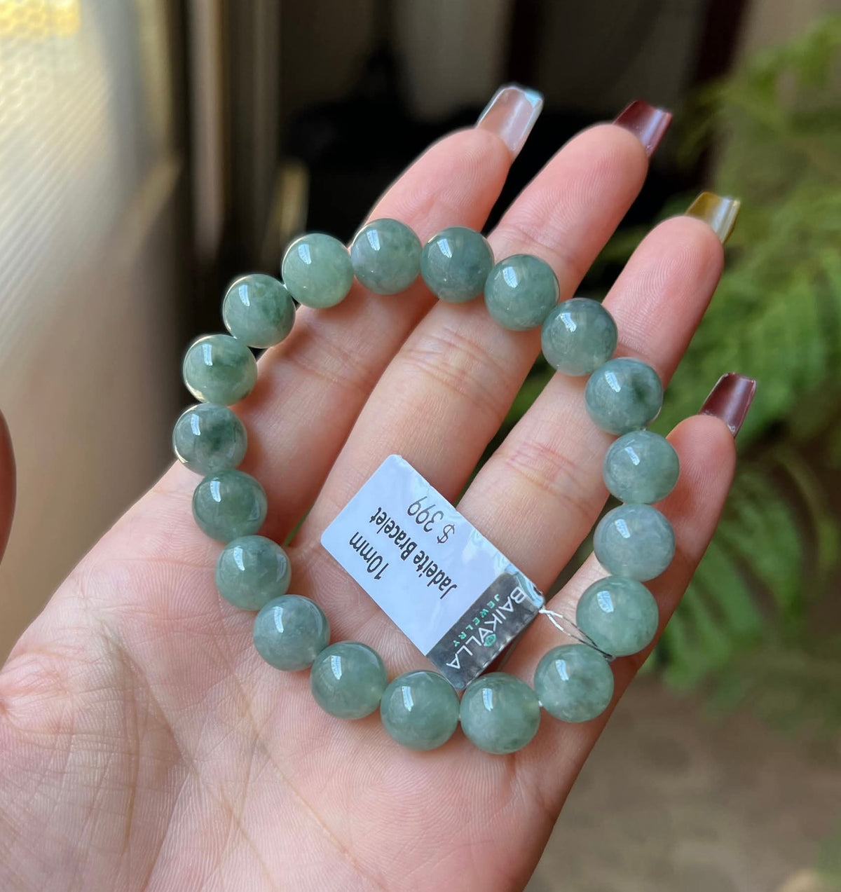 "Live" Natural Blue-Green Flowers Jadeite Jade Beaded Bracelet (10/06/26)