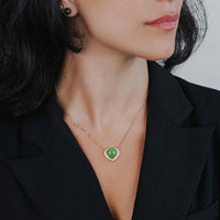 Baikalla Jewelry Gold Jade Pendant Heart Shape Round Green Nephrite Jade Love Pendant Necklace With VS1 Diamond 14k Yellow Gold