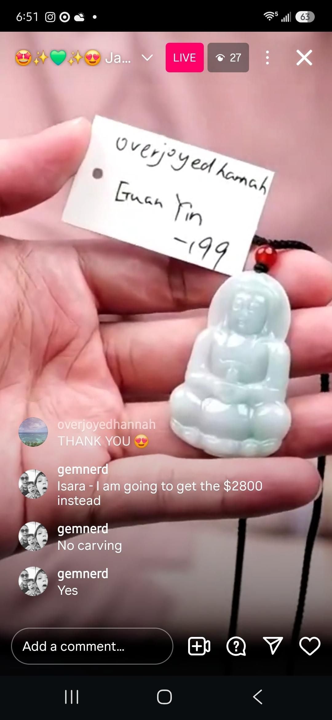 "Live" Natural Light Green Jadeite Jade GuanYin Pendant Necklace (09/15/26)