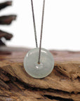 Baikalla Jewelry Jade Pendant Necklace Baikalla "Good Luck Button" Necklace Ice Blue-Green Jadeite Jade Lucky Ping An Kou Pendant