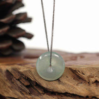 Baikalla Jewelry Jade Pendant Necklace Baikalla "Good Luck Button" Necklace Ice Green Jadeite Jade Lucky Ping An Kou Pendant