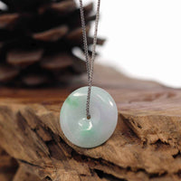 Baikalla Jewelry Jade Pendant Necklace Baikalla "Good Luck Button" Necklace White Green Jadeite Jade Lucky Ping An Kou Pendant