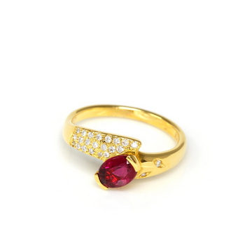 Baikalla Jewelry Gold Ruby Ring 18k Yellow Gold Natural Oval Ruby Diamond Anniversary Ring #R14