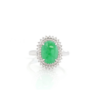 Baikalla Jewelry Jadeite Engagement Ring Baikalla™ "Classic Double Halo" 18k White Gold Natural Imperial Green Jadeite Engagement Ring With Diamonds