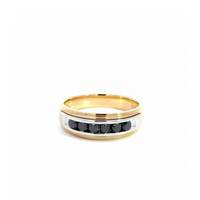 Baikalla Jewelry Gemstone Men's Ring Baikalla 14k Gold Two Tone Black Diamond Men's Wedding Ring Band
