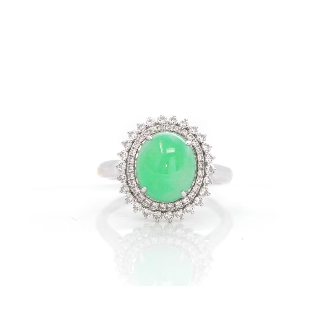 Baikalla Jewelry Jadeite Engagement Ring 18k White Gold Natural Imperial Green Jadeite Engagement Ring With Diamonds