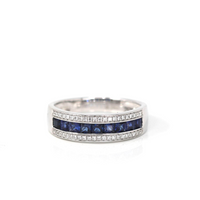 Baikalla Jewelry Gold Sapphire Ring 18k White Gold Natural Blue Sapphire Channel Set Band Ring with Diamonds