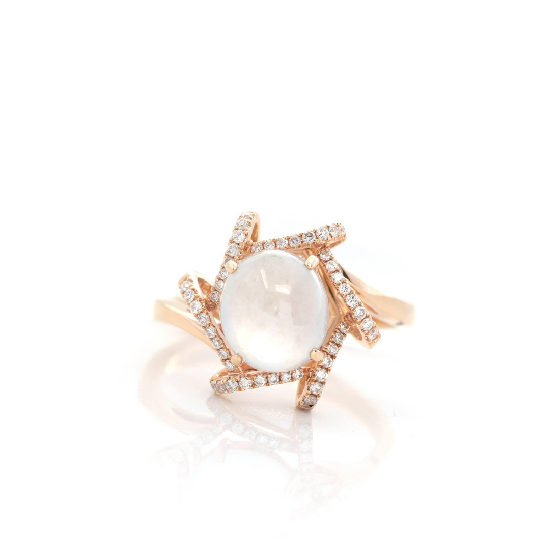 Baikalla Jewelry Jadeite Engagement Ring Baikalla™ 18k Rose Gold Natural Ice Jadeite Engagement Ring With Diamonds