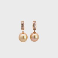 High 18k Rose Gold Tahitian Golden Pearl Dangle Earrings