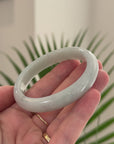 Baikalla Natural Light Green W/ Faint Black Wuji Patches Jadeite Jade "Oval Half Round" Bangle Bracelet (55mm) 