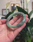 Baikalla Natural Vibrant Apple-Green & Black Wuji Jadeite Jade "Half Round" Bangle Bracelet (60.6mm) 