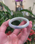 Baikalla Light Green W/ Blue-Lavender Patches Jadeite Jade "Half Round" Bangle Bracelet (54.7mm) 