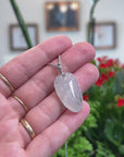 Baikalla Natural Icy W/ Blue-Green Flower Patch Jadeite Jade "Shou Tao" (Longevity Peach) Pendant W/ 18kw Gold & Natural Diamond Bail