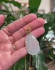 Baikalla Natural Icy Light Green Jadeite Jade "Ruyi" Pendant W/ 18ky Gold Bail & Natural Diamonds