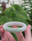 Baikalla Natural White & Green Jadeite Jade Oval Bangle Bracelet (54.2 mm) 