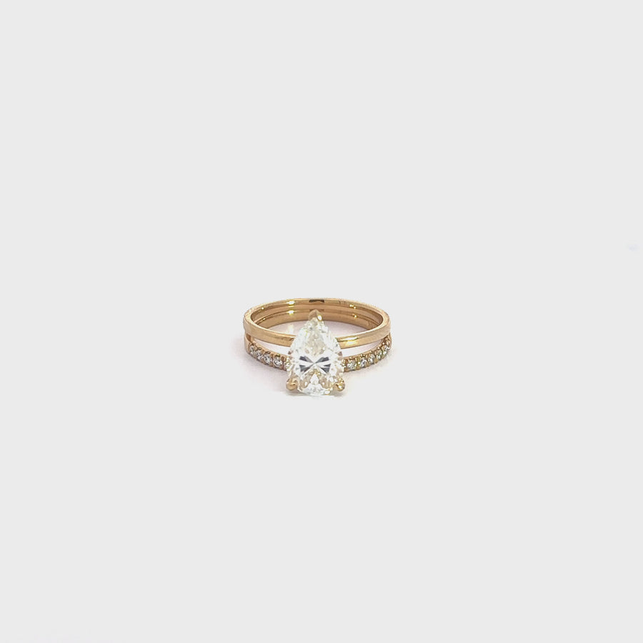 Baikalla 14k Yellow Gold Pear Moissanite Diamond 2 in 1 Engagement Ring Set