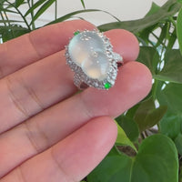 Baikalla "Hulu" 18k White Gold Natural Ice Jadeite Jade Engagement Ring W/ Diamonds 2 in 1