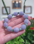 Baikalla Natural Vixen Lavender & Blue-Green Jadeite Jade Carved Bead Bracelet