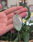 Natural Ice Green Jadeite Jade Shou Tao (Longevity Peach) Necklace W/ 14kw Gold Bail